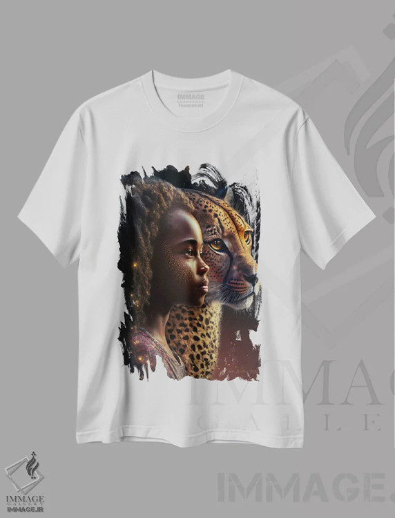 تیشرت سفید طرح دار دختر آفریقایی آینده گرا، هنر آمریکایی آفریقایی تبار اثر دیجیتال وایلد آرت | immage.ir
