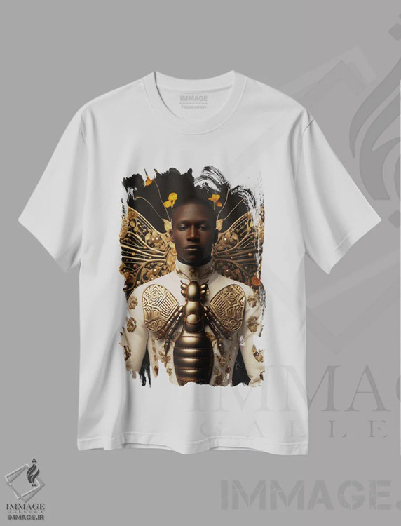 تیشرت سفید طرح دار مد آفریقایی حشره شناسانه ۱، هنر آمریکایی آفریقایی تبار اثر دیجیتال وایلد آرت | فروشگاه ایماژ