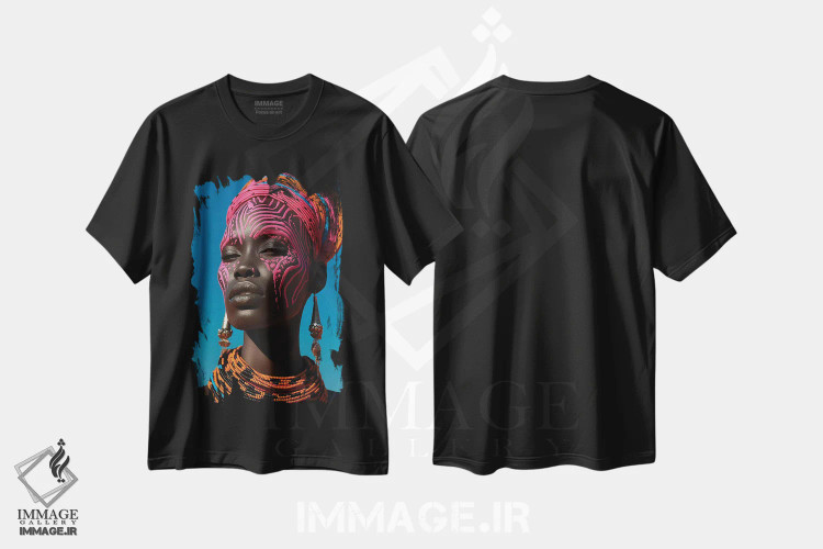 تیشرت مشکی طرح دار مد سطح بالا، هنر آمریکایی آفریقایی تبار اثر دیجیتال وایلد آرت | فروشگاه ایماژ
