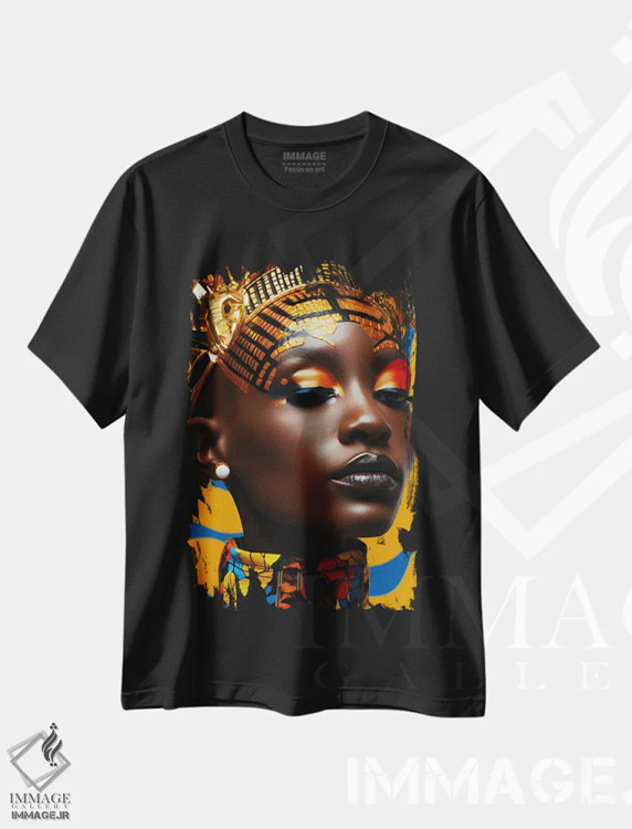 تیشرت مشکی طرح دار مد آفریقایی ۲، هنر آمریکایی آفریقایی تبار اثر دیجیتال وایلد آرت | فروشگاه ایماژ