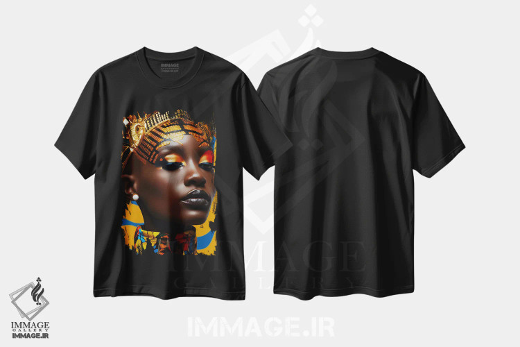 تیشرت مشکی طرح دار مد آفریقایی ۲، هنر آمریکایی آفریقایی تبار اثر دیجیتال وایلد آرت | فروشگاه ایماژ