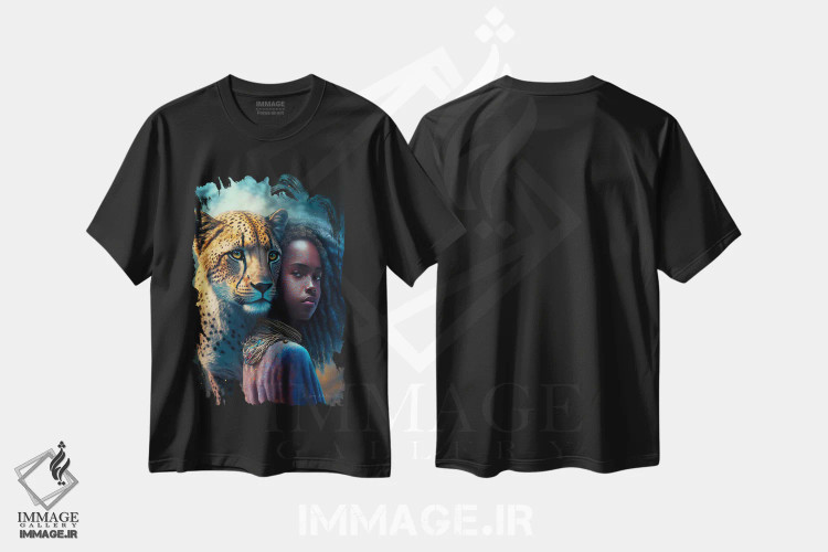 تیشرت مشکی طرح دار دختر آفریقایی آینده گرا، هنر آمریکایی آفریقایی تبار اثر دیجیتال وایلد آرت | immage.ir
