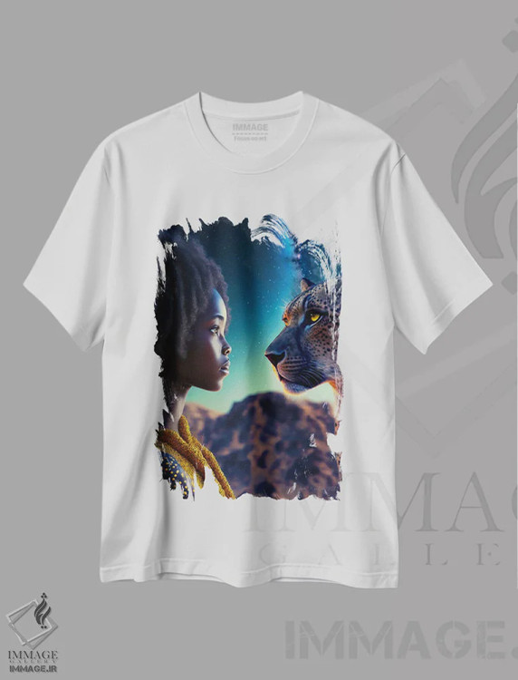 تیشرت سفید طرح دار دختر آفریقایی آینده گرا، هنر آمریکایی آفریقایی تبار اثر دیجیتال وایلد آرت | immage.ir