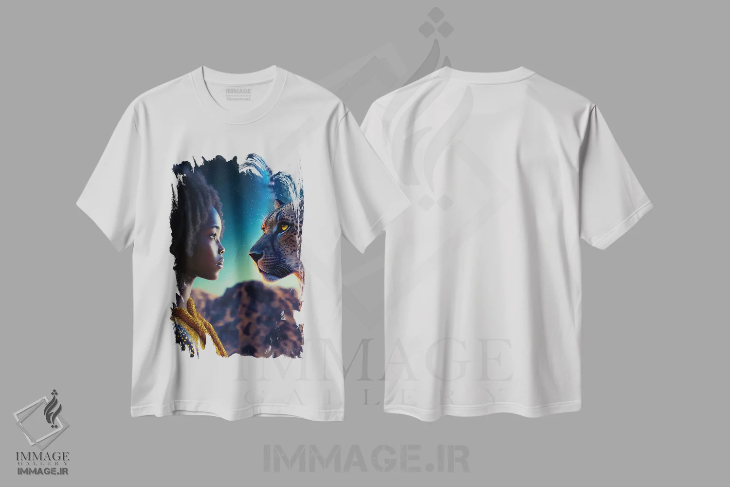 تیشرت سفید طرح دار دختر آفریقایی آینده گرا، هنر آمریکایی آفریقایی تبار اثر دیجیتال وایلد آرت | immage.ir