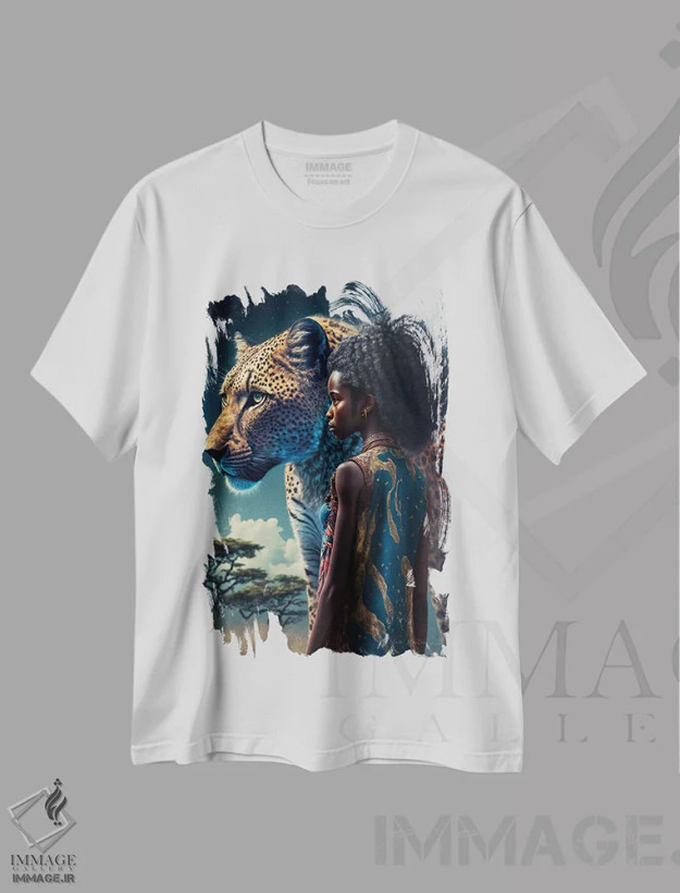 تیشرت سفید طرح دار دختر آفریقایی آینده گرا، هنر آمریکایی آفریقایی تبار اثر دیجیتال وایلد آرت | فروشگاه ایماژ