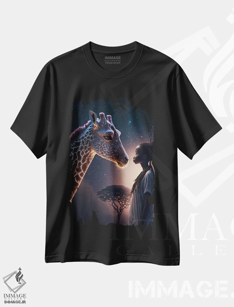 تیشرت مشکی طرح دار دختر آفریقایی آینده گرا، هنر آمریکایی آفریقایی تبار اثر دیجیتال وایلد آرت | فروشگاه ایماژ