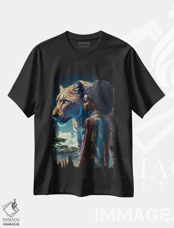 تیشرت مشکی طرح دار دختر آفریقایی آینده گرا، هنر آمریکایی آفریقایی تبار اثر دیجیتال وایلد آرت | immage.ir