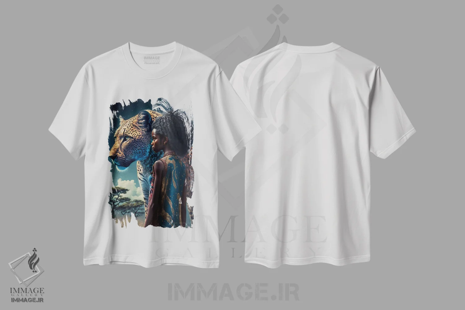 تیشرت سفید طرح دار دختر آفریقایی آینده گرا، هنر آمریکایی آفریقایی تبار اثر دیجیتال وایلد آرت | فروشگاه ایماژ