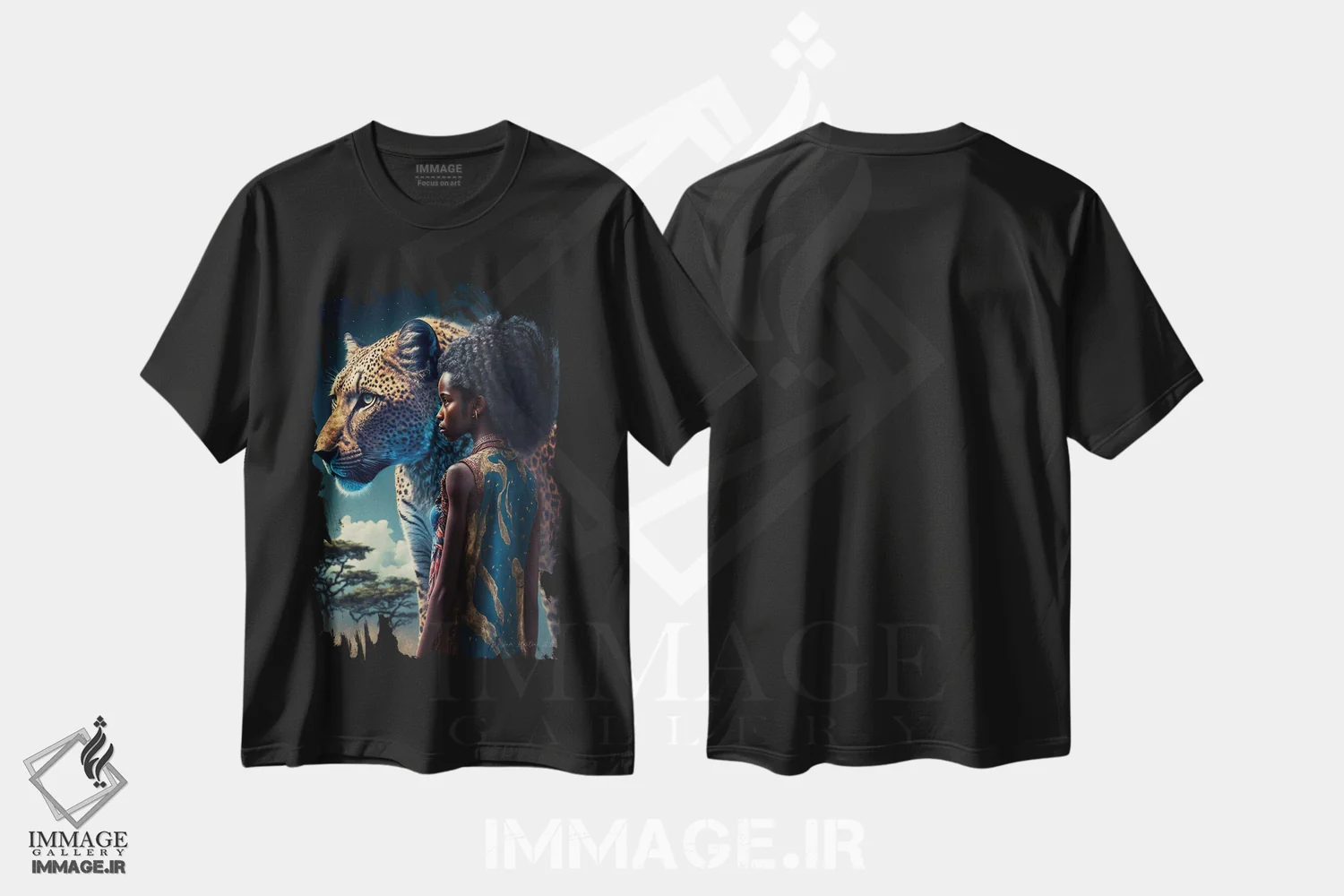 تیشرت مشکی طرح دار دختر آفریقایی آینده گرا، هنر آمریکایی آفریقایی تبار اثر دیجیتال وایلد آرت | immage.ir