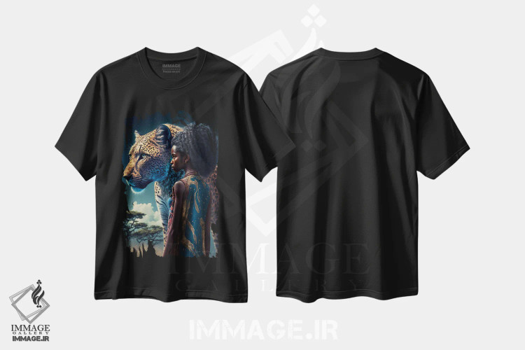 تیشرت مشکی طرح دار دختر آفریقایی آینده گرا، هنر آمریکایی آفریقایی تبار اثر دیجیتال وایلد آرت | immage.ir