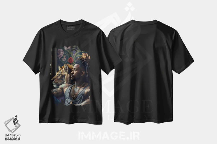 تیشرت مشکی طرح دار مرد آفریقایی آینده گرا، هنر آمریکایی آفریقایی تبار اثر دیجیتال وایلد آرت | immage.ir