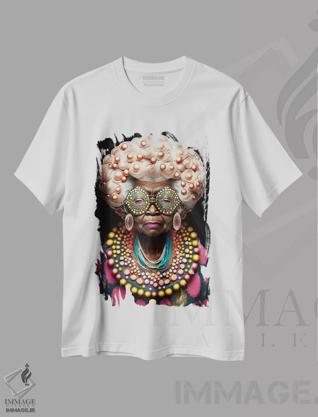 تیشرت سفید طرح دار مادربزرگ آینده گرا ۱، هنر آمریکایی آفریقایی تبار اثر دیجیتال وایلد آرت | فروشگاه ایماژ