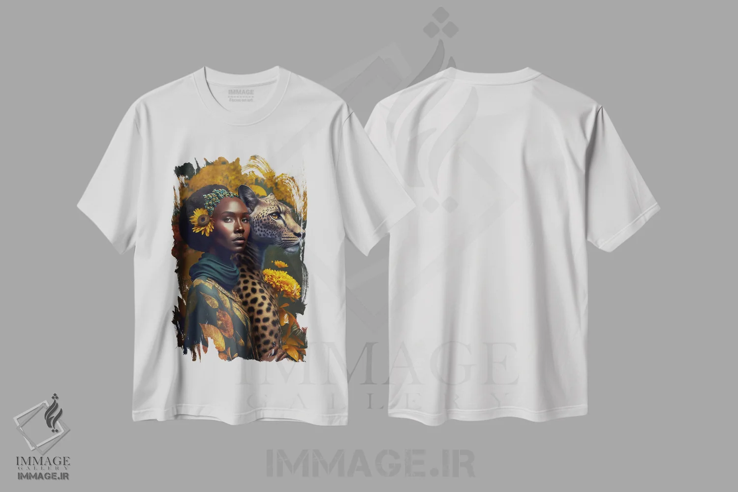 تیشرت سفید طرح دار زن آفریقایی آینده گرا، هنر آمریکایی آفریقایی تبار اثر دیجیتال وایلد آرت | immage.ir