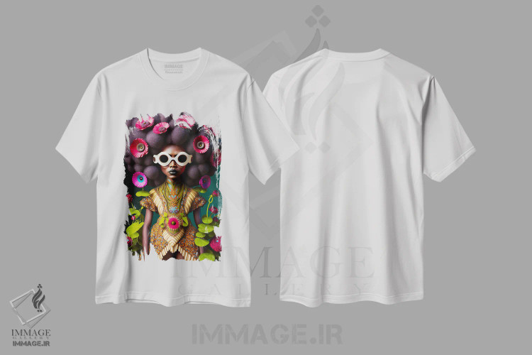 تیشرت سفید طرح دار زن آینده گرا ۱، هنر آمریکایی آفریقایی تبار اثر دیجیتال وایلد آرت | immage.ir