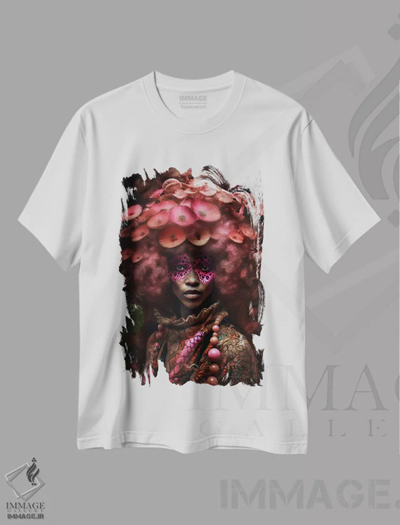 تیشرت سفید طرح دار زن آفریقایی رترو فیوچریست، هنر آمریکایی آفریقایی تبار اثر دیجیتال وایلد آرت | immage.ir