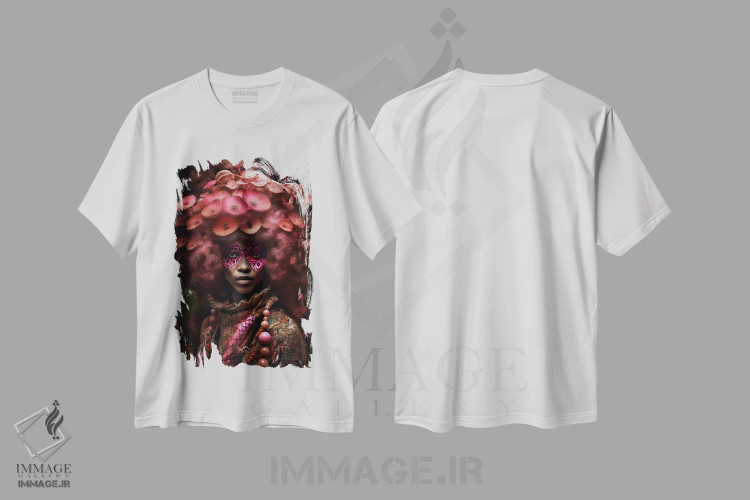 تیشرت سفید طرح دار زن آفریقایی رترو فیوچریست، هنر آمریکایی آفریقایی تبار اثر دیجیتال وایلد آرت | immage.ir