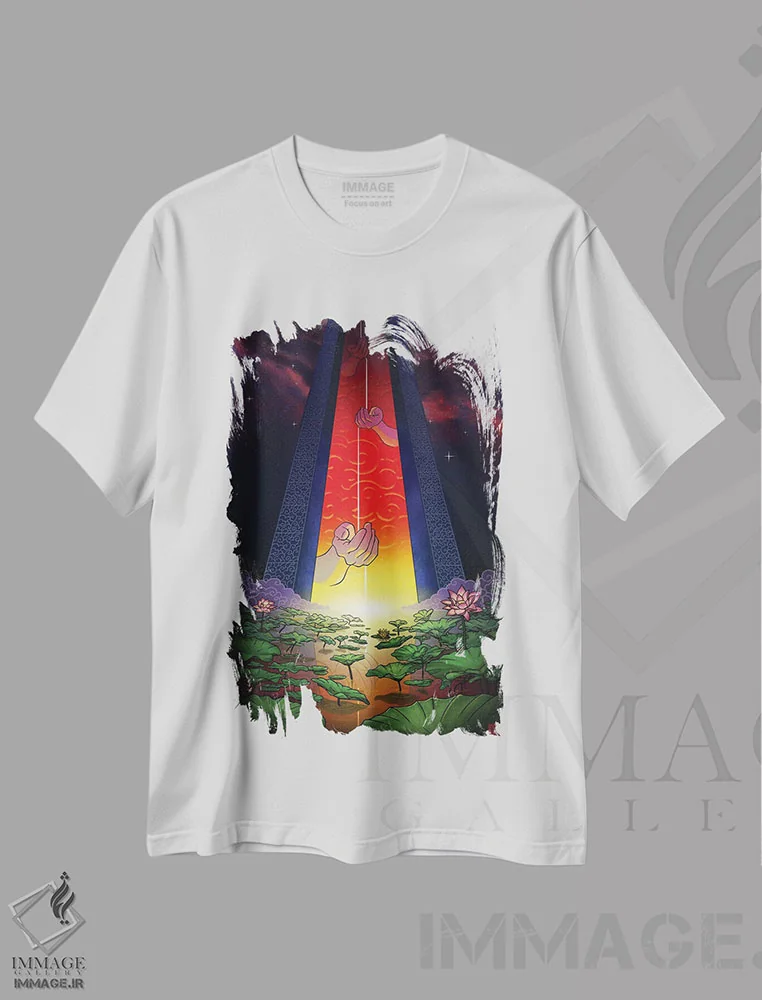 تیشرت سفید طرح دار دروازه های سپیده دم، دکور آسیایی اثر دینگ ژونگ هو | immage.ir