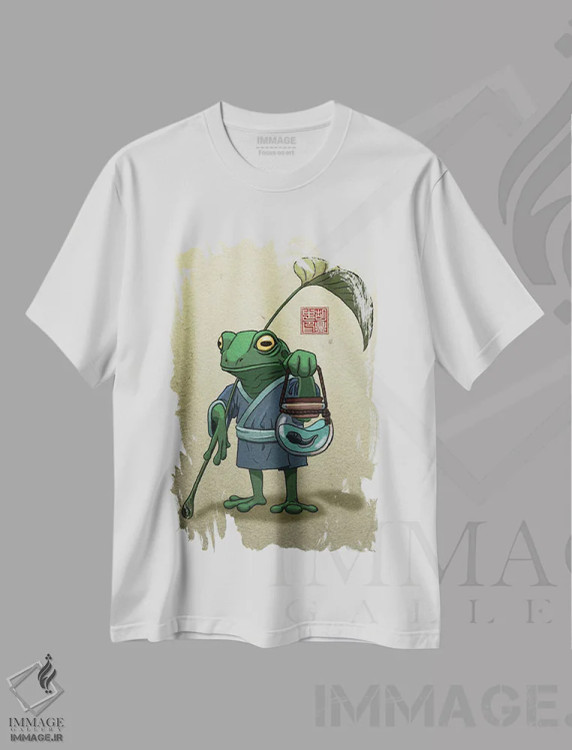 تیشرت سفید طرح دار قورباغه و پسرش، دکور آسیایی اثر دینگ ژونگ هو | فروشگاه ایماژ