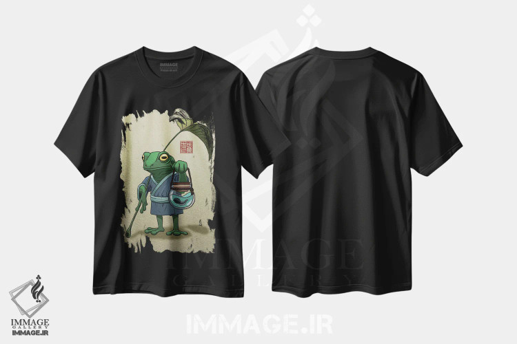 تیشرت مشکی طرح دار قورباغه و پسرش، دکور آسیایی اثر دینگ ژونگ هو | immage.ir