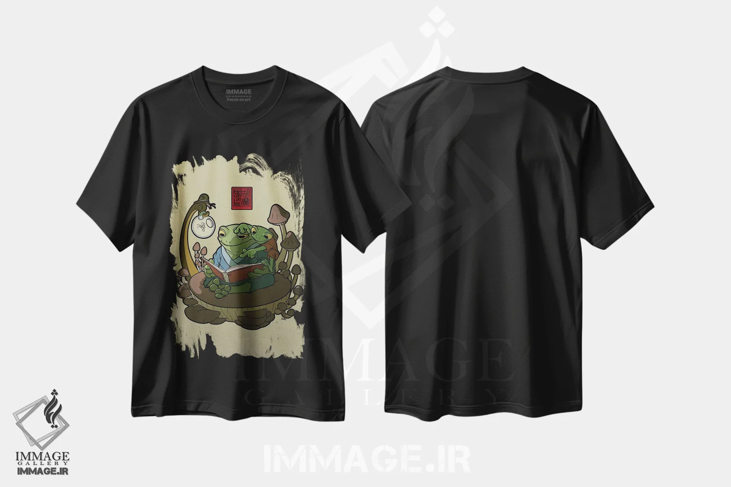 تیشرت مشکی طرح دار قصه گویی قورباغه ای، دکور آسیایی اثر دینگ ژونگ هو | immage.ir