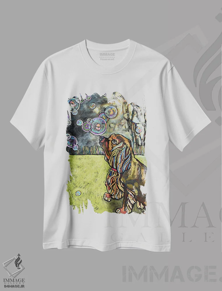 تیشرت سفید طرح دار حباب ها، تزئینی اثر دیویدای هینْدز | فروشگاه ایماژ