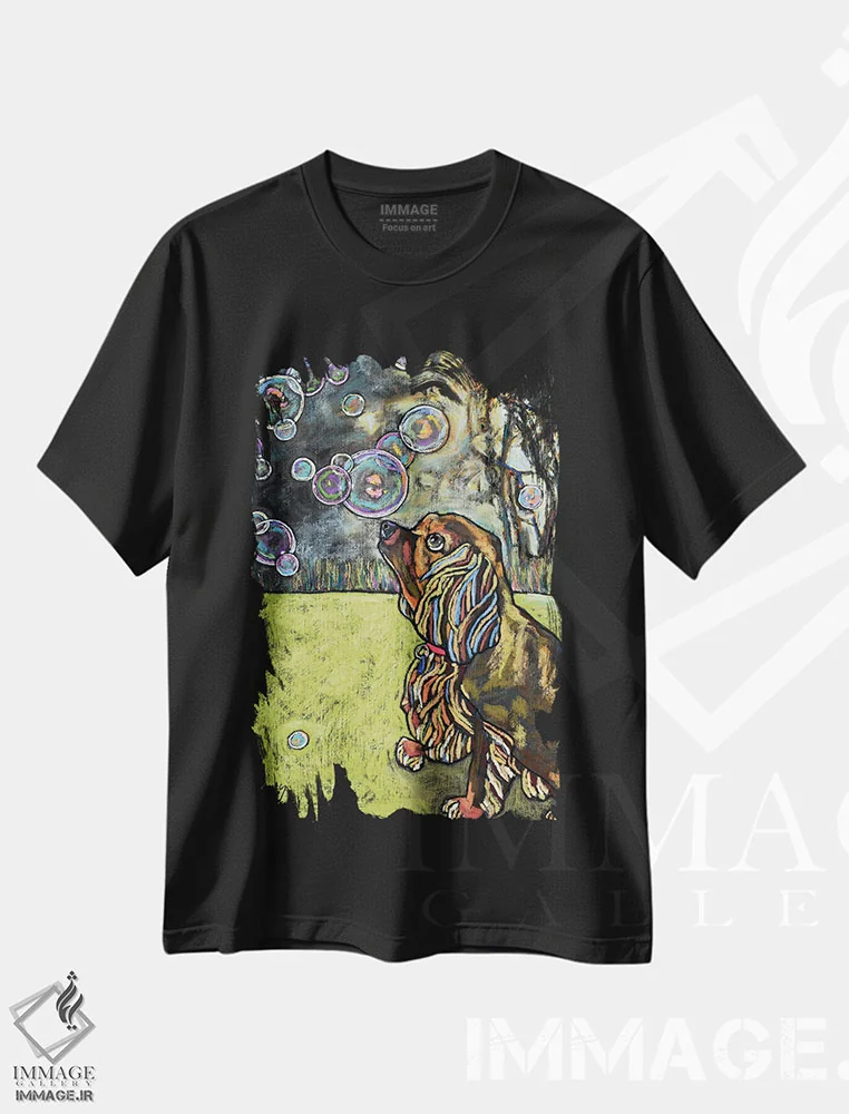 تیشرت مشکی طرح دار حباب ها، تزئینی اثر دیویدای هینْدز | immage.ir