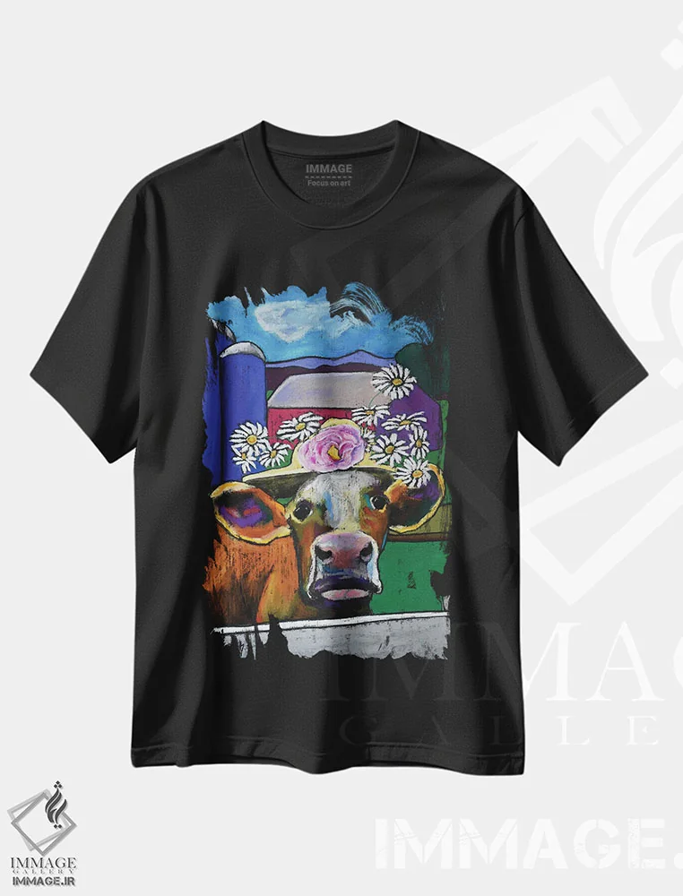تیشرت مشکی طرح دار گل بابونه، دکور روستایی اثر دیویدای هینْدز | فروشگاه ایماژ