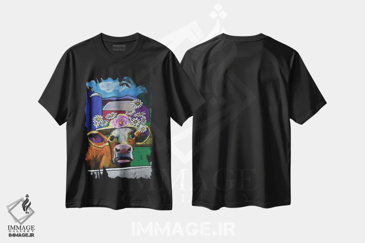 تیشرت مشکی طرح دار گل بابونه، دکور روستایی اثر دیویدای هینْدز | فروشگاه ایماژ