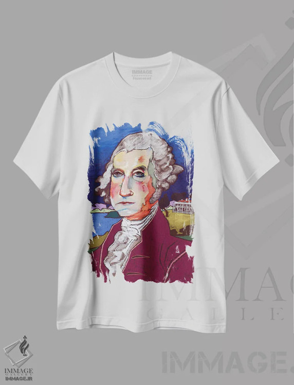 تیشرت سفید طرح دار پرتره جرج واشنگتن، تزئینی اثر دیویدای هینْدز | فروشگاه ایماژ