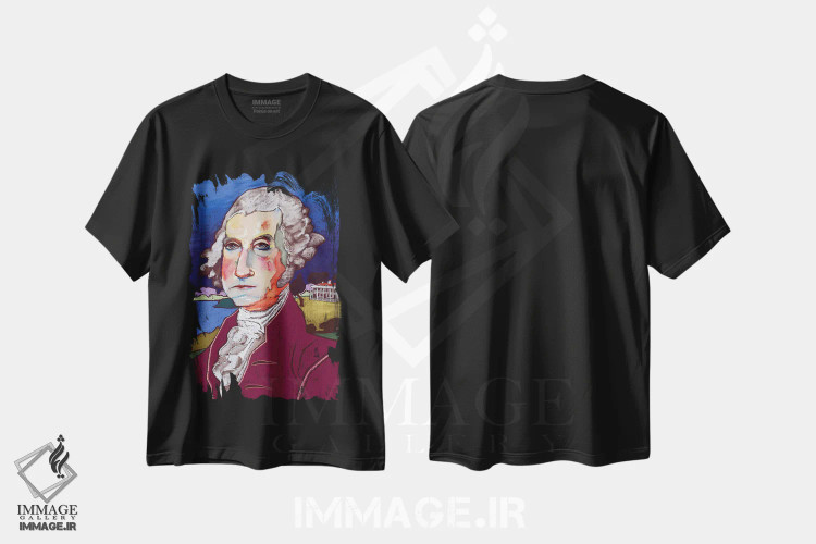 تیشرت مشکی طرح دار پرتره جرج واشنگتن، تزئینی اثر دیویدای هینْدز | immage.ir