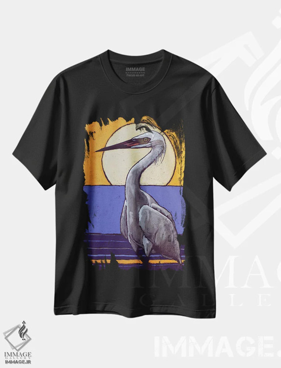 تیشرت مشکی طرح دار پرنده اگرت سفید بزرگ در غروب، دکور ساحلی اثر دیویدای هینْدز | فروشگاه ایماژ