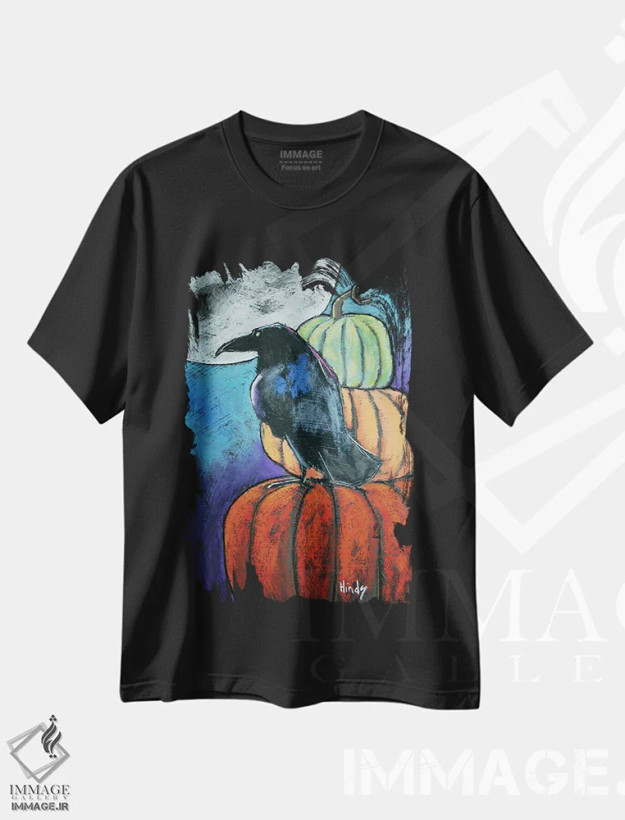 تیشرت مشکی طرح دار ماه برداشت محصول، تزئینی اثر دیویدای هینْدز | فروشگاه ایماژ