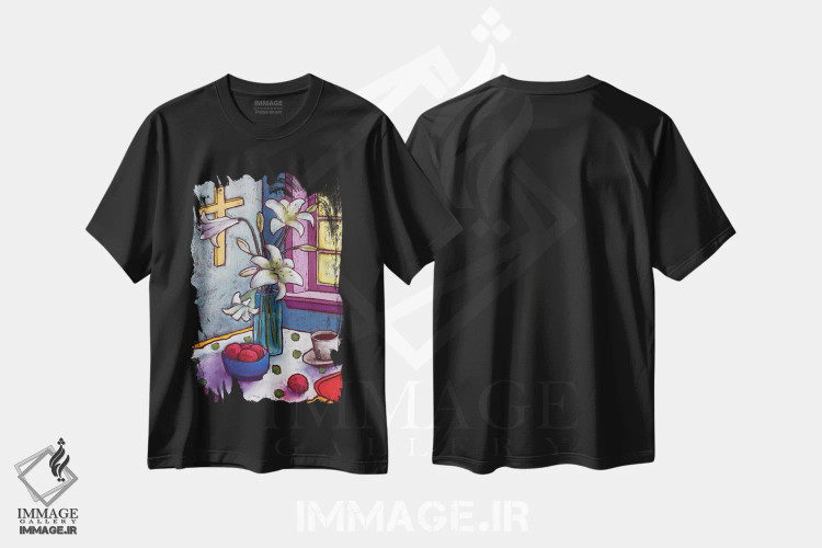 تیشرت مشکی طرح دار امید، تزئینی اثر دیویدای هینْدز | immage.ir