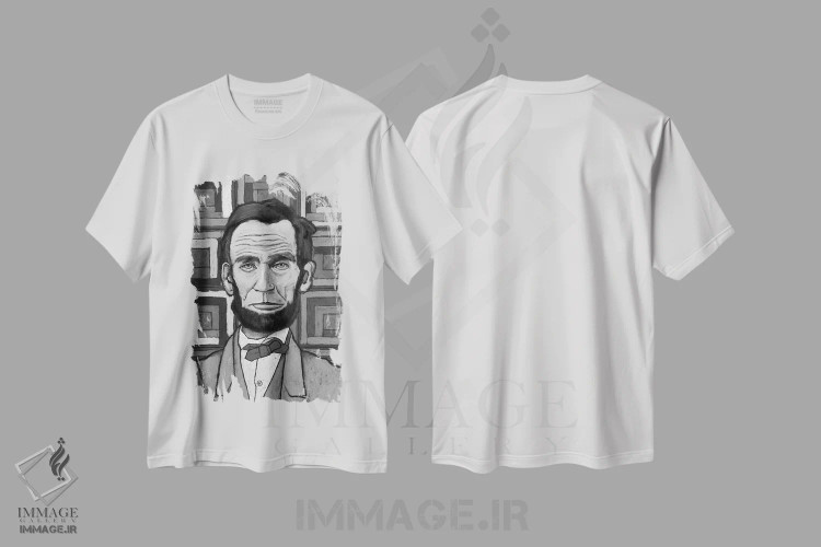 تیشرت سفید طرح دار لینکلن وصله دوزی شده، هنر تزئینی سیاه و سفید اثر دیویدای هینْدز | فروشگاه ایماژ