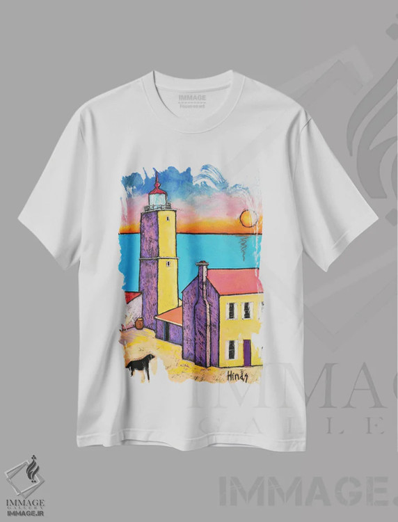 تیشرت سفید طرح دار فانوس دریایی سن آگوستین، تزئینی اثر دیویدای هینْدز | immage.ir