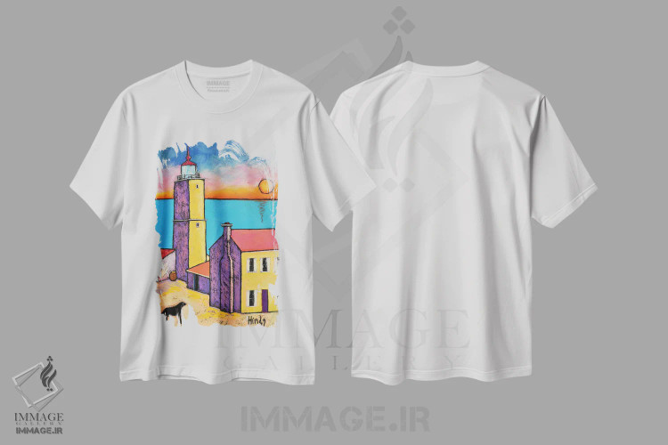 تیشرت سفید طرح دار فانوس دریایی سن آگوستین، تزئینی اثر دیویدای هینْدز | immage.ir