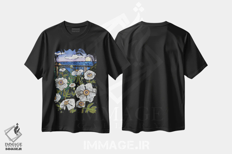 تیشرت مشکی طرح دار شقایق ها و پل بیکس بی، تزئینی اثر دیویدای هینْدز | فروشگاه ایماژ