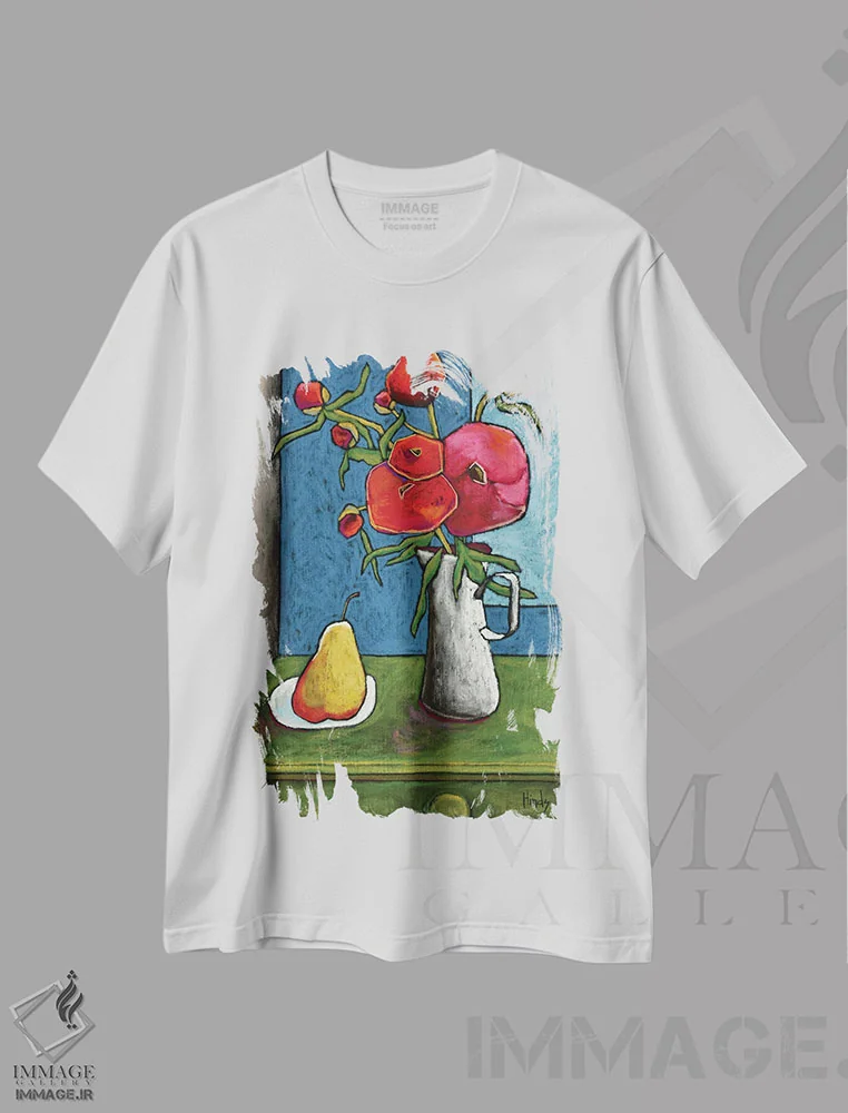تیشرت سفید طرح دار گل صدتومانی، تزئینی اثر دیویدای هینْدز | immage.ir