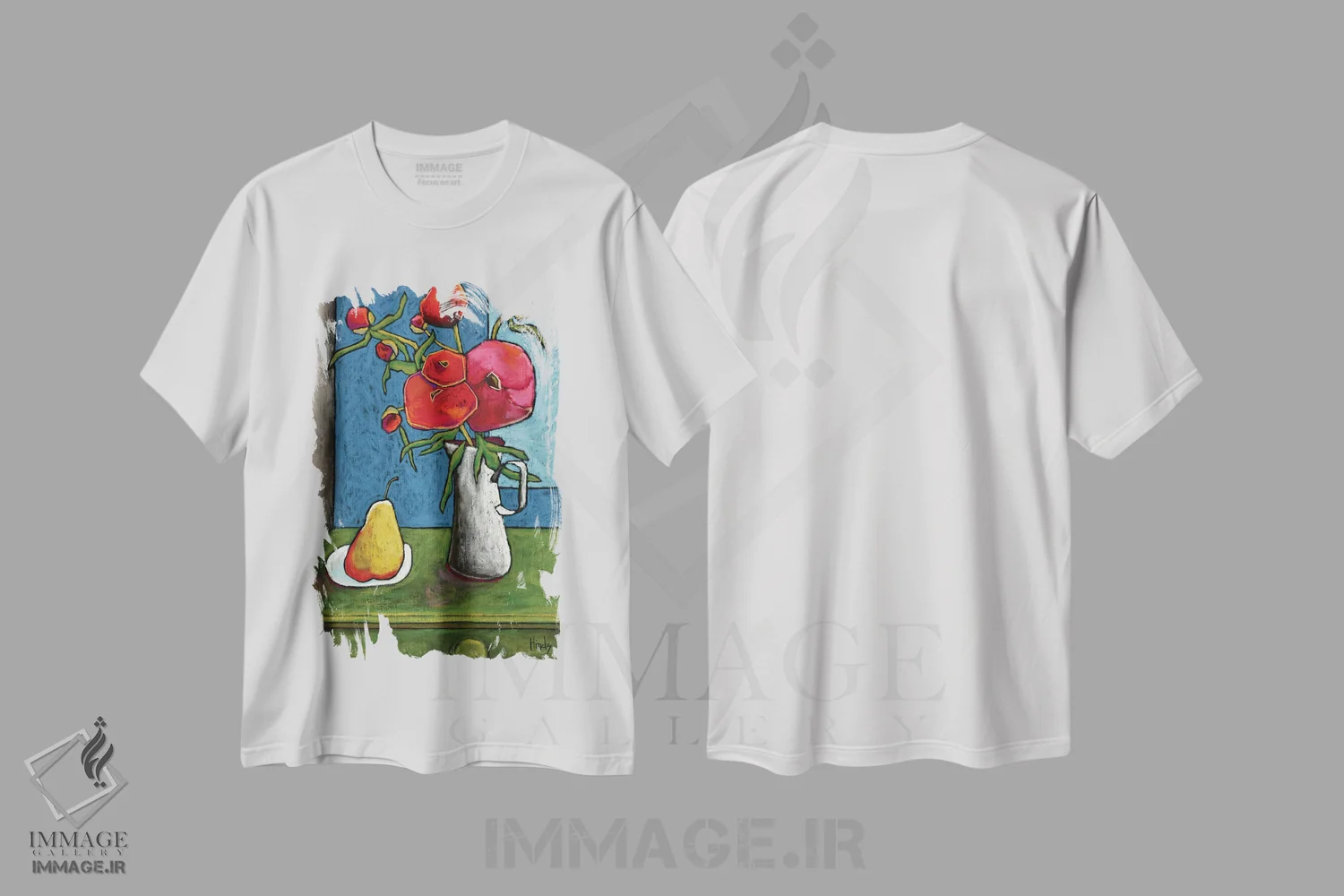 تیشرت سفید طرح دار گل صدتومانی، تزئینی اثر دیویدای هینْدز | immage.ir