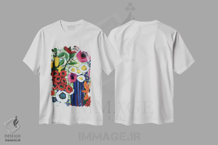 تیشرت سفید طرح دار باغ گل انتزاعی، آبستره اثر دیویدای هینْدز | immage.ir