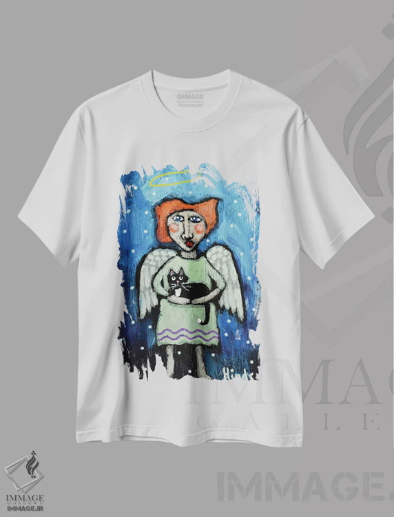 تیشرت سفید طرح دار فرشته نگهبان، تزئینی اثر دیویدای هینْدز | فروشگاه ایماژ