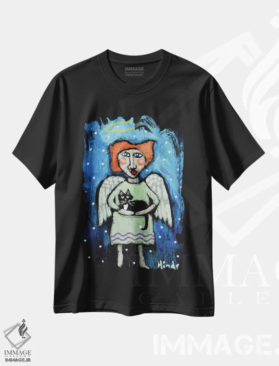 تیشرت مشکی طرح دار فرشته نگهبان، تزئینی اثر دیویدای هینْدز | immage.ir