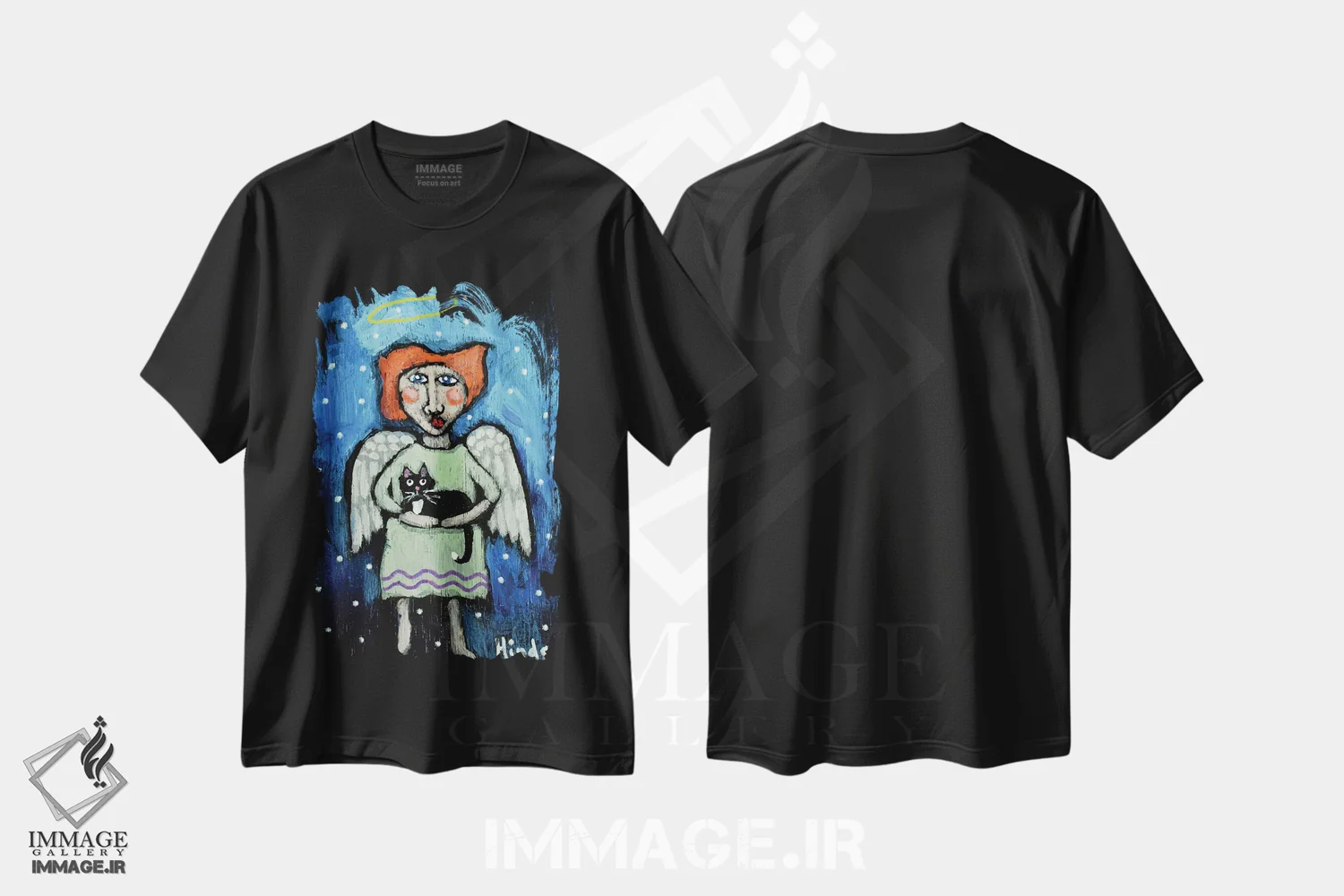 تیشرت مشکی طرح دار فرشته نگهبان، تزئینی اثر دیویدای هینْدز | immage.ir