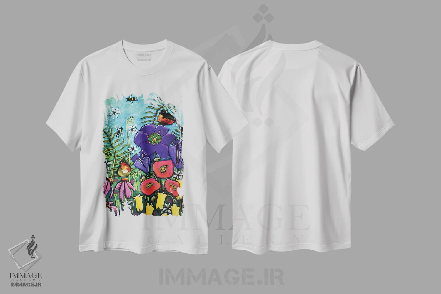 تیشرت سفید طرح دار سرود بهاری، تزئینی اثر دیویدای هینْدز | immage.ir