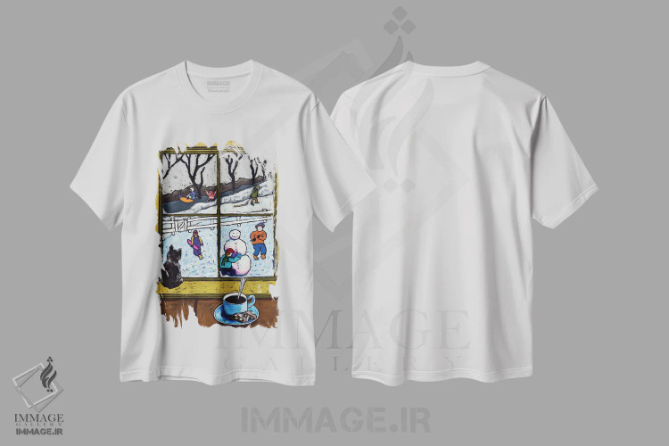 تیشرت سفید طرح دار صحنه زمستانی بازی کودکان، تزئینی اثر دیویدای هینْدز | immage.ir