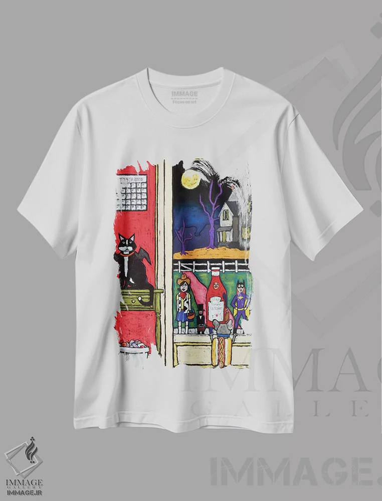 تیشرت سفید طرح دار قاشق زنی، تزئینی اثر دیویدای هینْدز | immage.ir