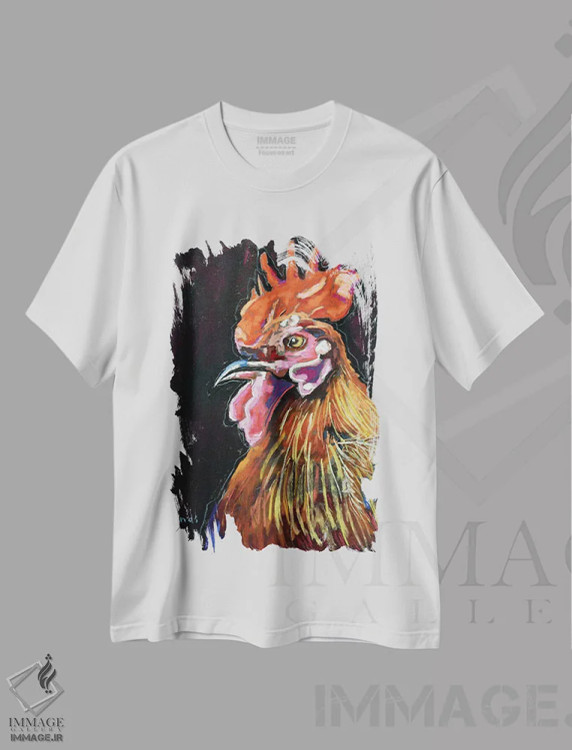 تیشرت سفید طرح دار خروس مغرور، تزئینی اثر دیویدای هینْدز | فروشگاه ایماژ