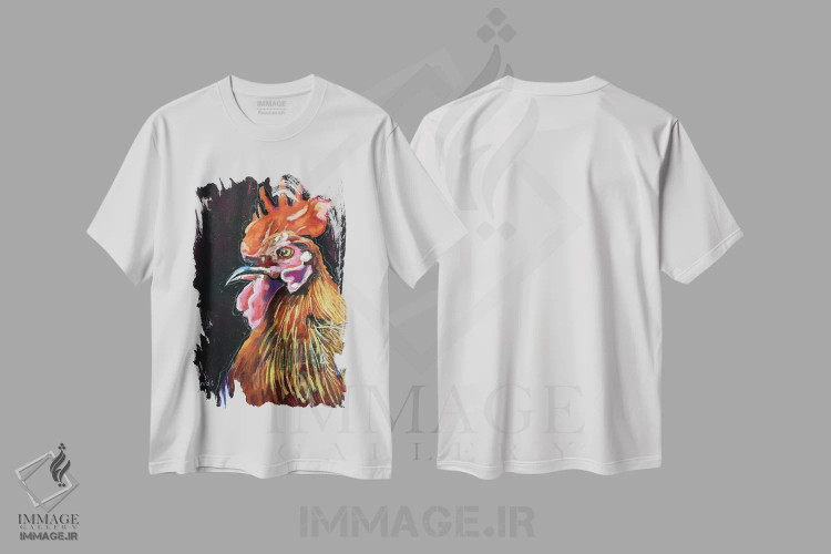 تیشرت سفید طرح دار خروس مغرور، تزئینی اثر دیویدای هینْدز | فروشگاه ایماژ