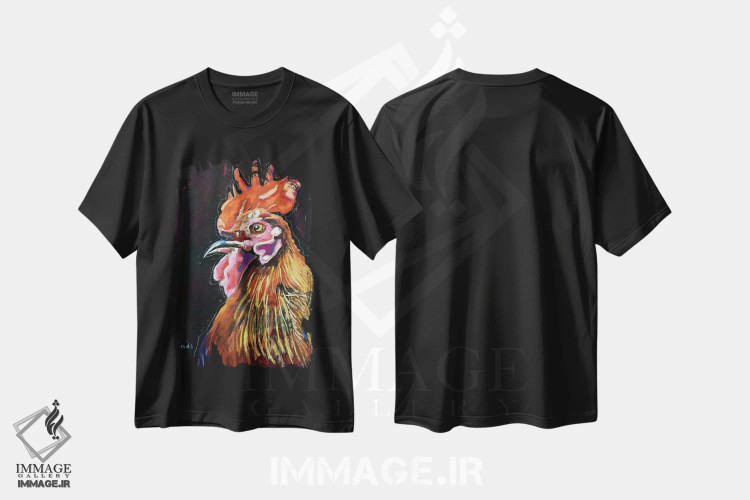 تیشرت مشکی طرح دار خروس مغرور، تزئینی اثر دیویدای هینْدز | immage.ir