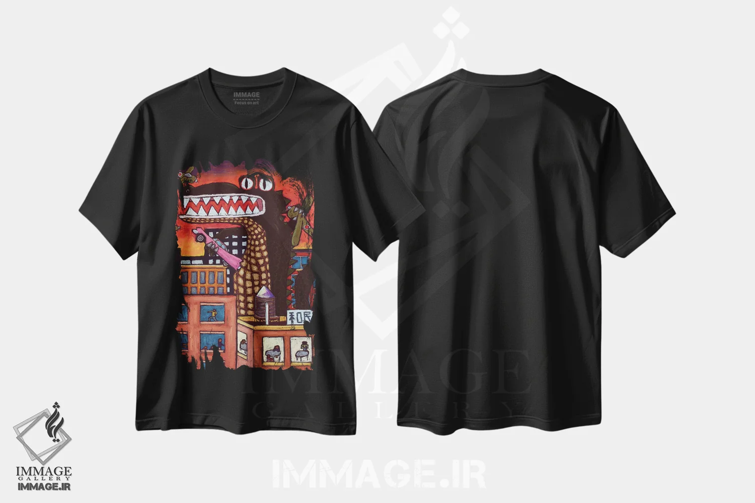 تیشرت مشکی طرح دار گودزیلا، تزئینی اثر دیویدای هینْدز | immage.ir